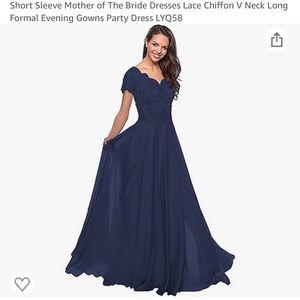 Short Sleeve Mother of The Bride Dresses Lace Chiffon V Neck Long dress